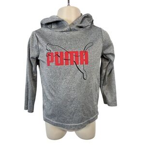 Puma Boys Heather Grey Red Logo Pullover Performance Lightweight Hoodie Size 18M